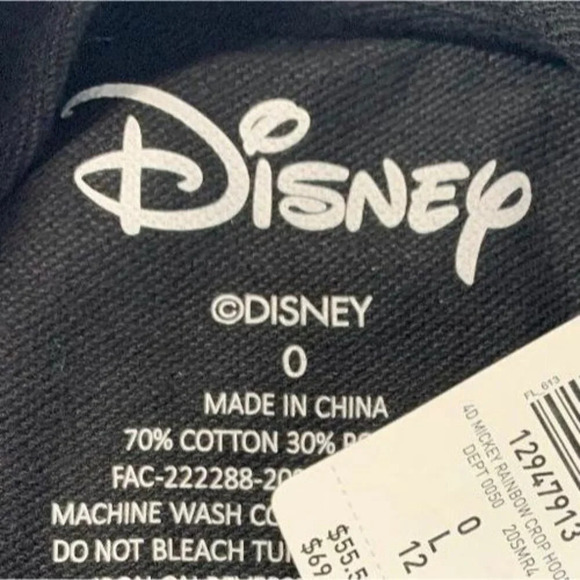 Disney 0 Black Rainbow Mickey Mouse Graphic Relaxed Fit Crop Long Sleeve Hoodie - Picture 6 of 6